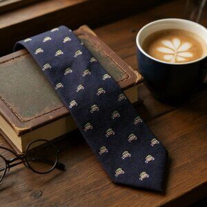 Vineyard Vines 100% Silk Woody & Tree Christmas Tie Nautical Navy Blue 2.5" NWT